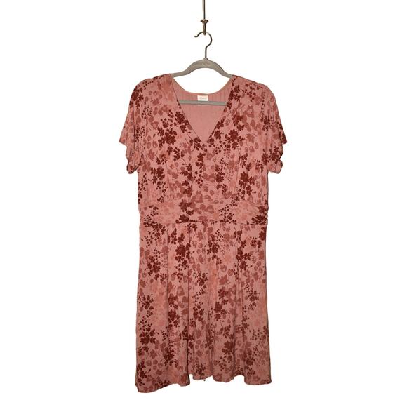 SOMA $89 Soft Jersey V-Neck Short Dress Dappled Shadow Whiskey Large - Picture 1 of 4